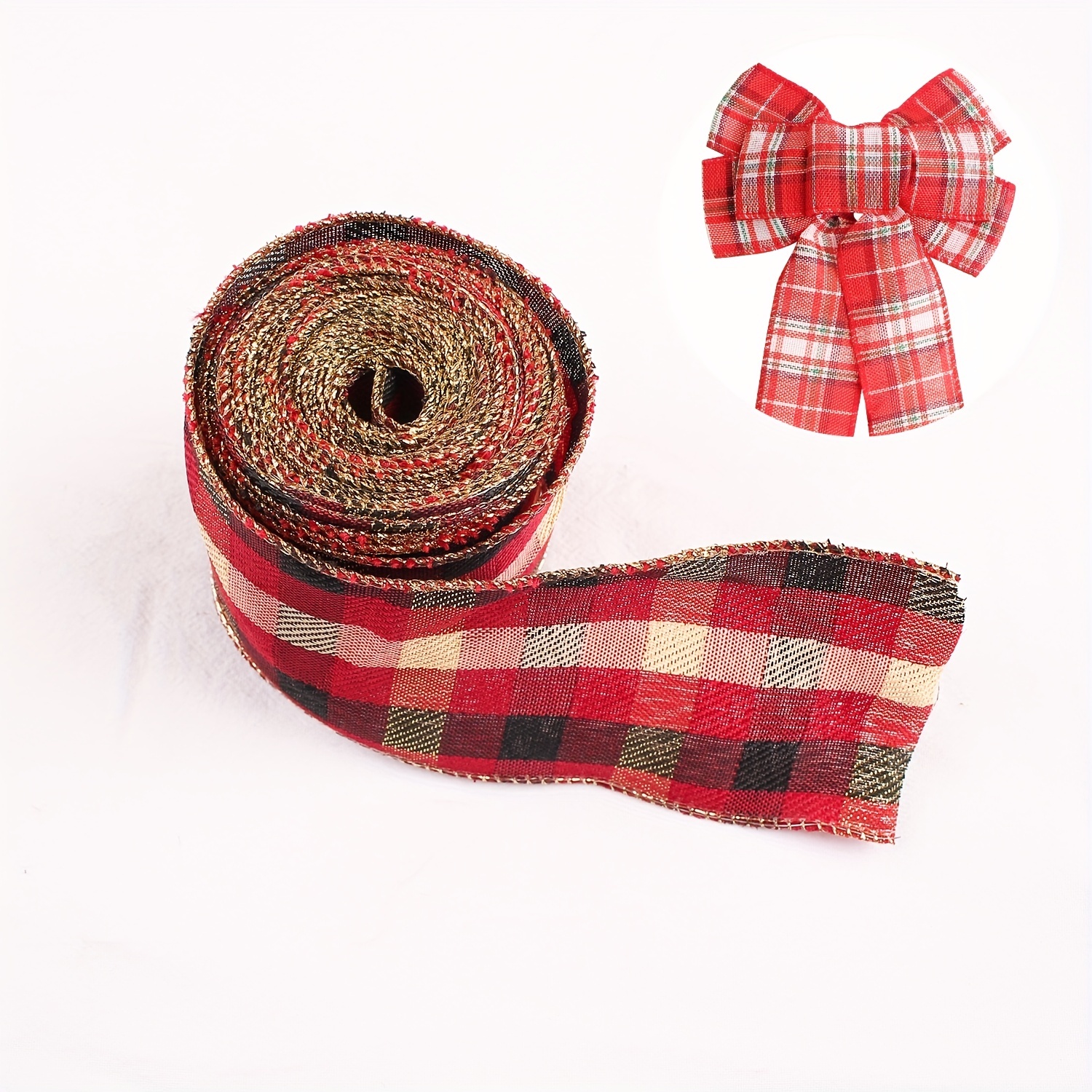 Micomon 1 Inch Red and White Woven Edge Gingham Ribbon 25 Yards Each Roll  100% Polyester (1, red)