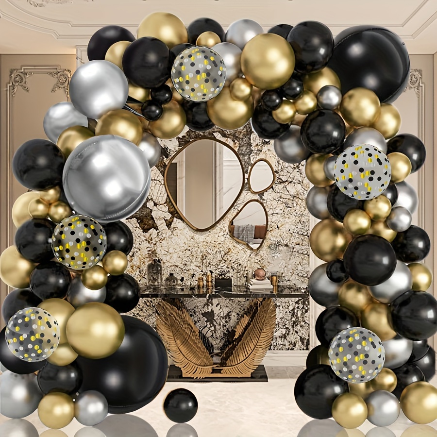  Kit de arco de globos con 120 globos negros y dorados,  decoraciones de cumpleaños perfectas y guirnalda de globos para feliz  cumpleaños, despedida de soltera, boda, celebraciones de graduación : Hogar