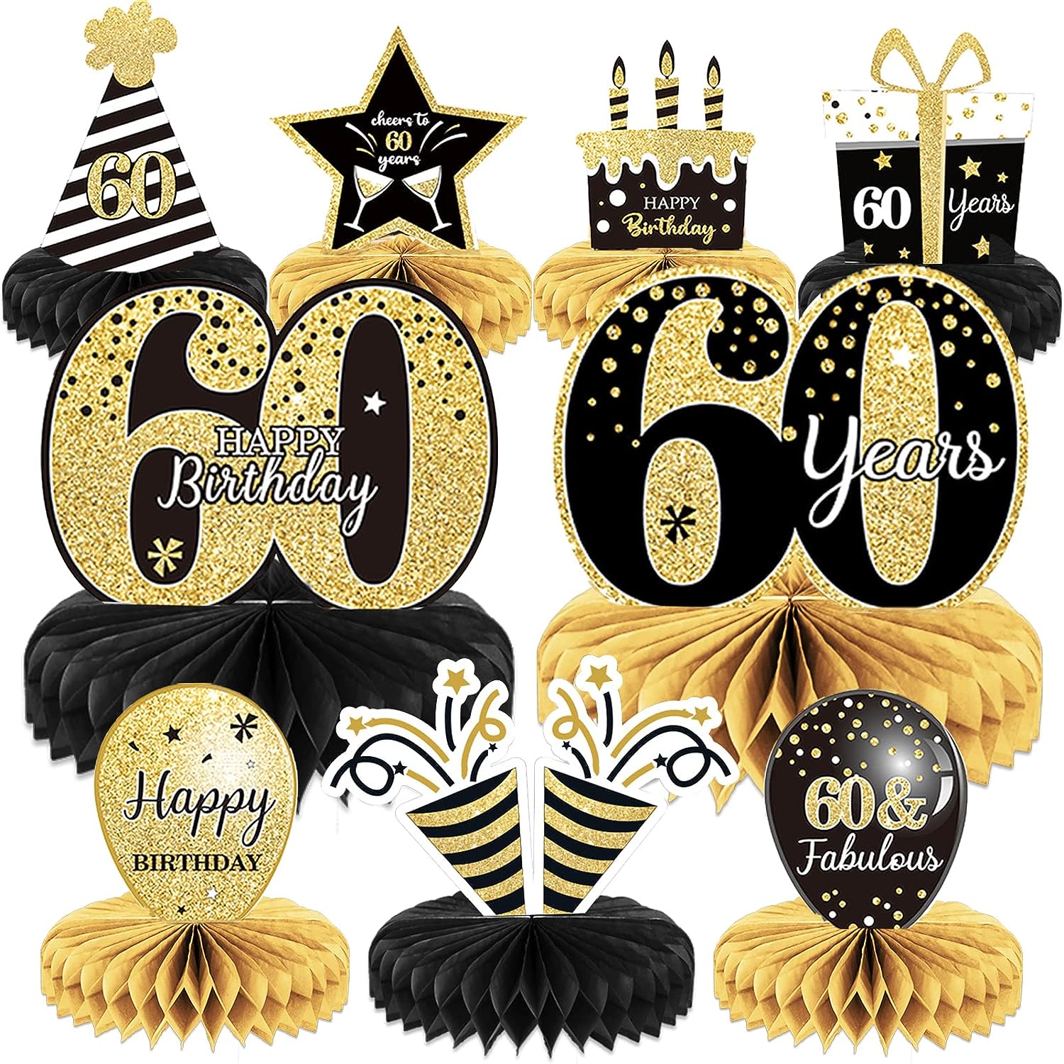 Globos de 60 cumpleaños para hombres, 15 globos de feliz cumpleaños 60  color negro y dorado, globos de decoración de fiesta de cumpleaños 60 para