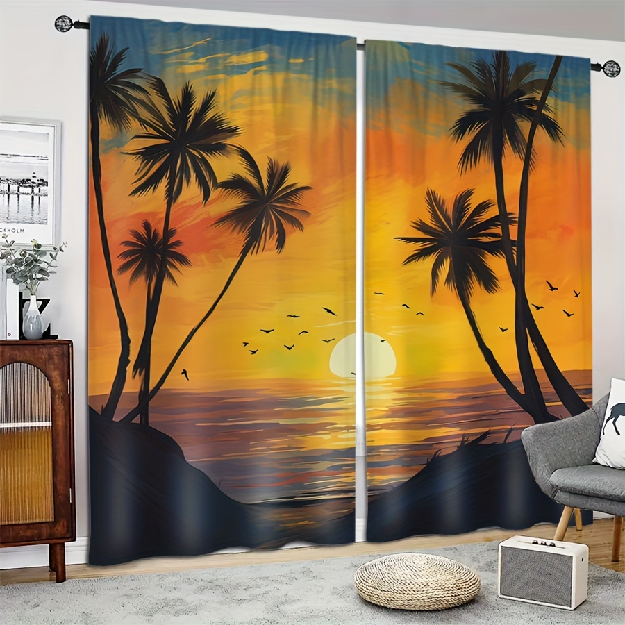  Cortinas hawaianas para cocina, árboles tropicales con