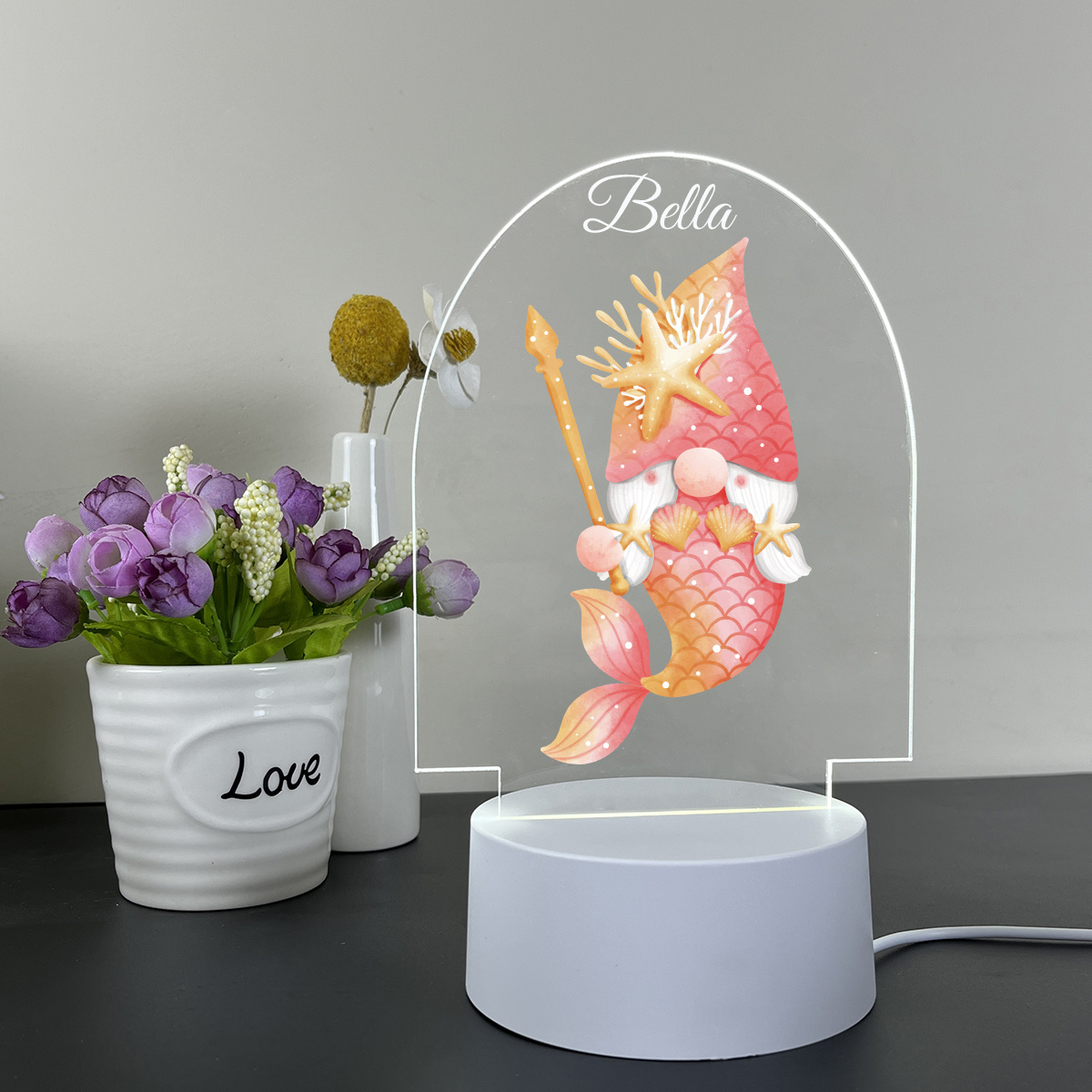 Veilleuse de fleur de guirlande de bébé de nom personnalisé, décoration  murale d'ornement de pièce de LED de guirlande de fleur de papier, cadeau
