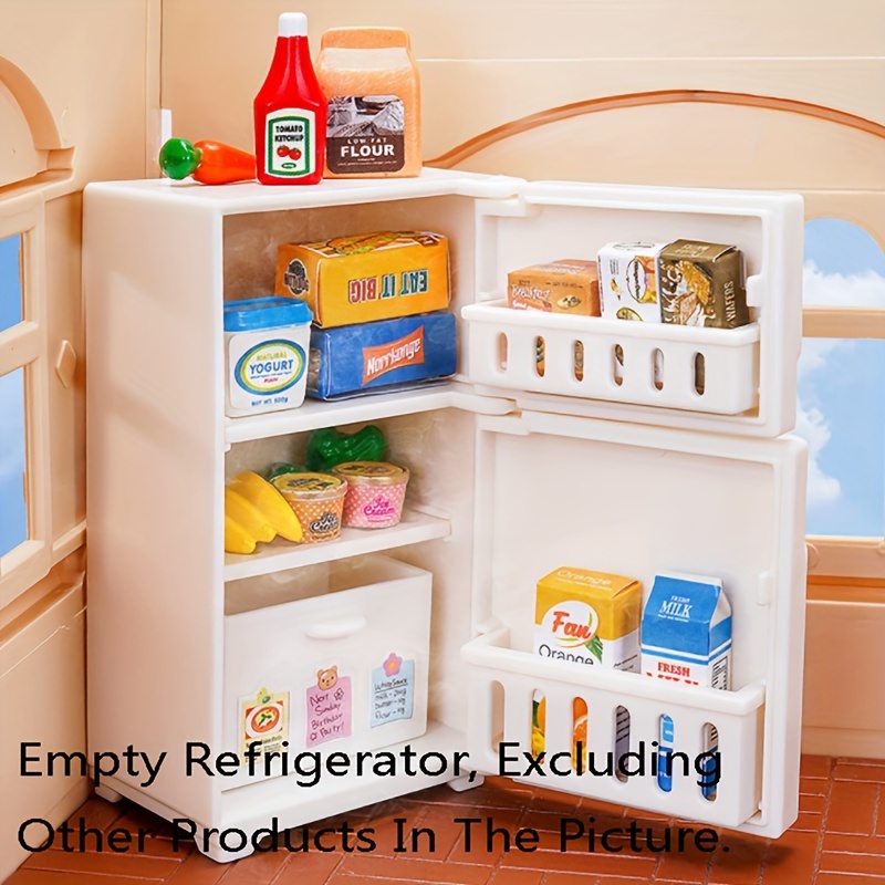 Mini nevera de casa de muñecas en miniatura, refrigerador mini refrigerador  de juguete con comida, mini refrigerador de juguete con cubos de hielo