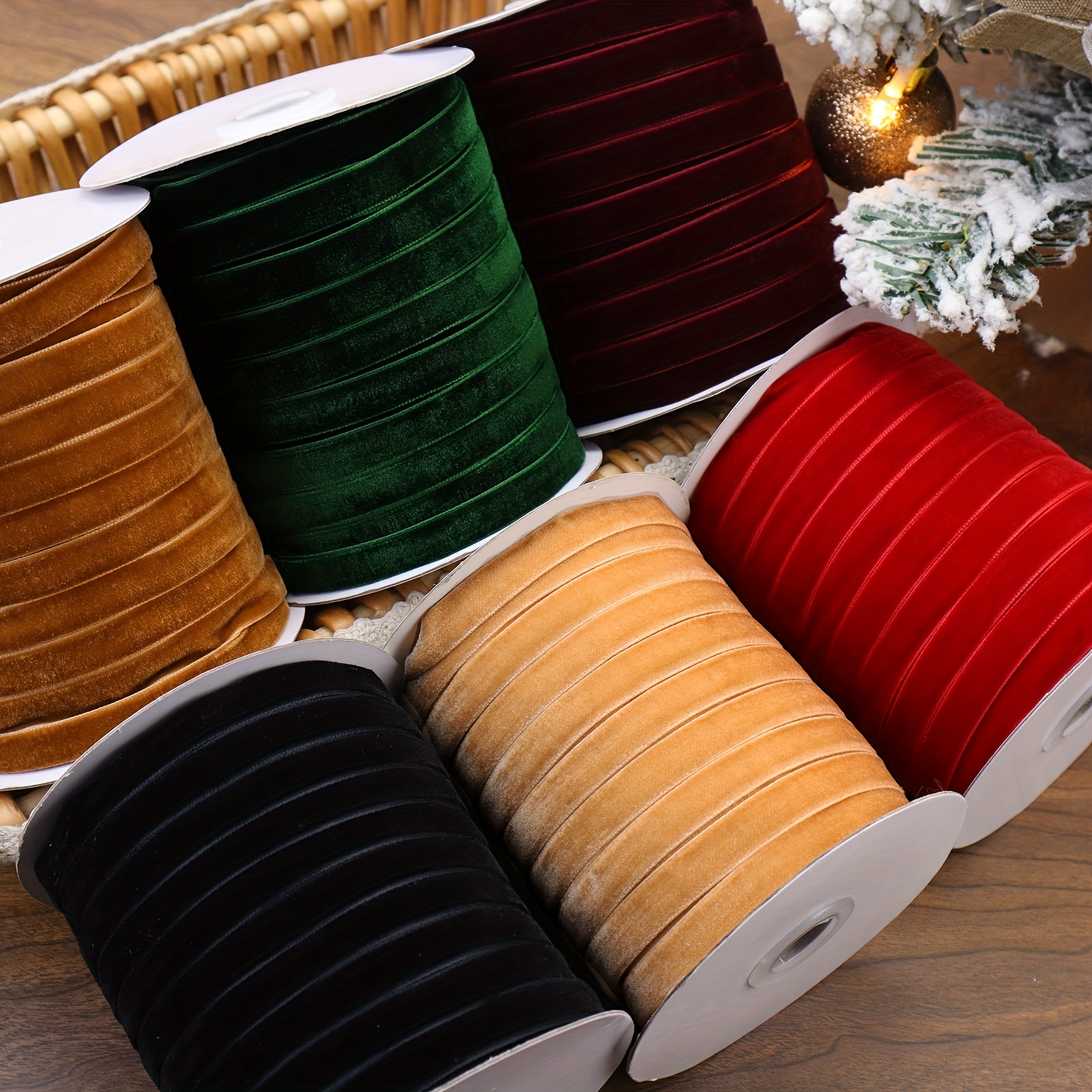 Premium Ribbon Dark or Brick Red Velvet Flocked Christmas Ribbon with Gold  Backing 2 1/2 - 25 Yards