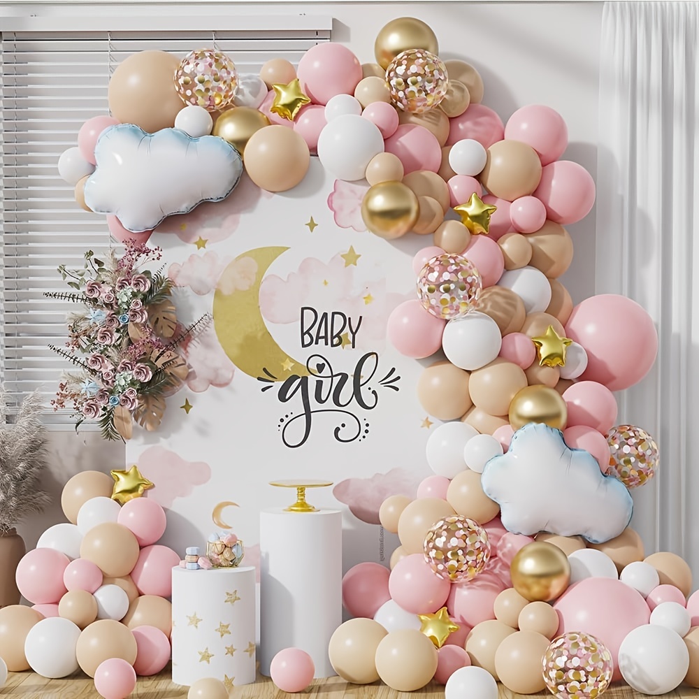 Mi Primera Decoración de comunión para niñas, kit de guirnalda de globos  rosa y dorado con pancarta de Mi Primera brillante, decoración de fiesta de