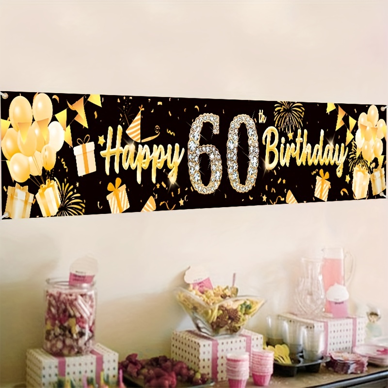 Decoraciones de cumpleaños número 60 para mujer, pancarta de feliz  cumpleaños 60 de oro rosa, decoraciones de fiesta de cumpleaños 60 con  números de