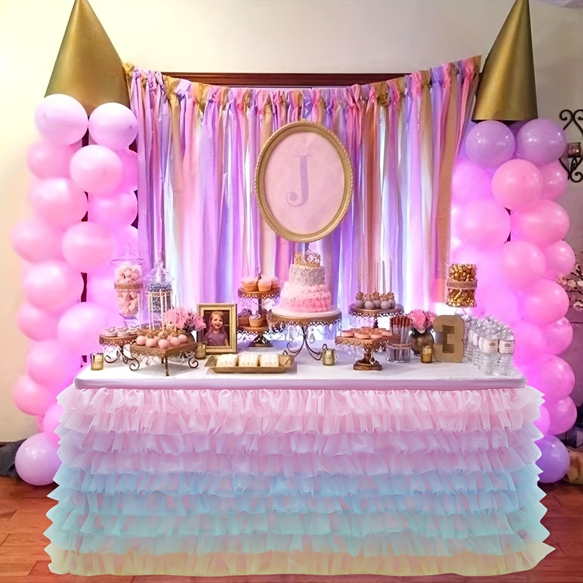 Falda de mesa de tul de unicornio de 14 pies, mantel tutú arco iris para  fiesta de cumpleaños, baby shower, niña, niño, boda, fiesta, postre, bufé