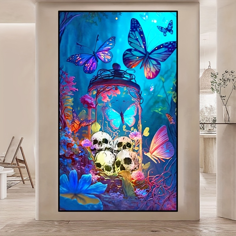 5d Diy Artificial Diamond Painting Two Purple Butterflies - Temu