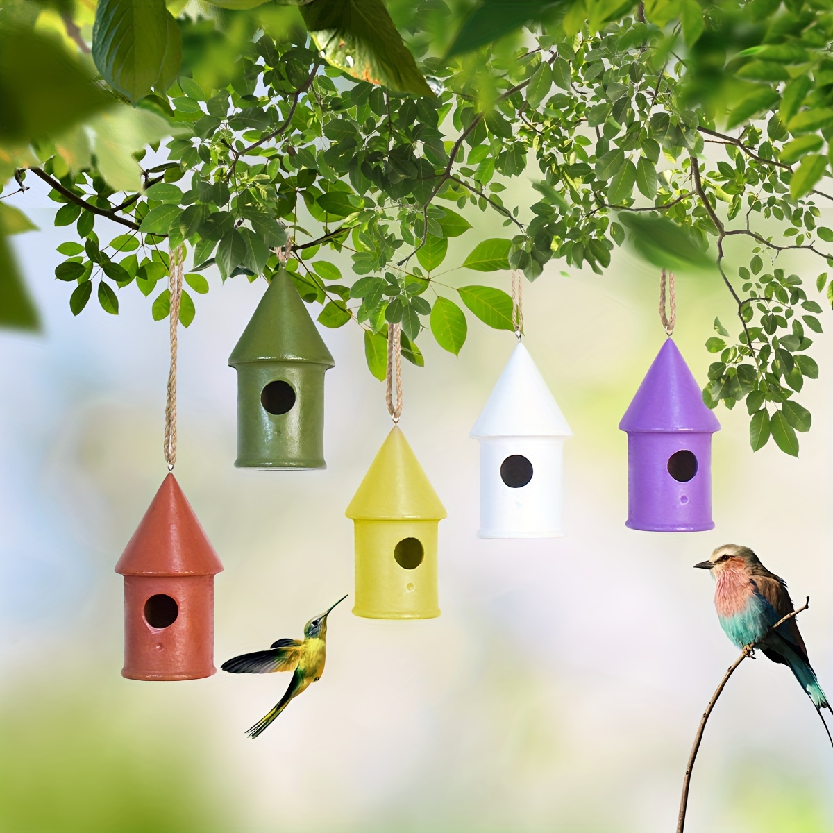 Decoración primavera, mini pájaros, pájaros decorativos en  alambre marrón, beige H2.5cm 24pcs-04210