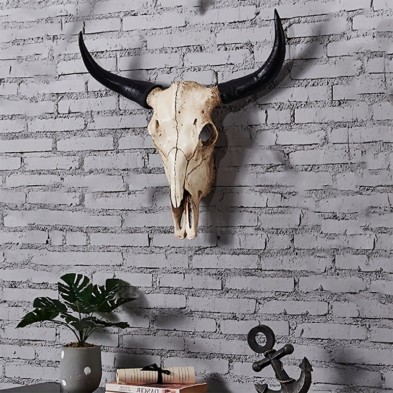 Floral Cow Skull Wall Decor, 3D Flower Faux Bull Skull Head Wall Hanging,  Resin Boho Decor, Simulation Animal Cow Skull Head Wall Sculpture for