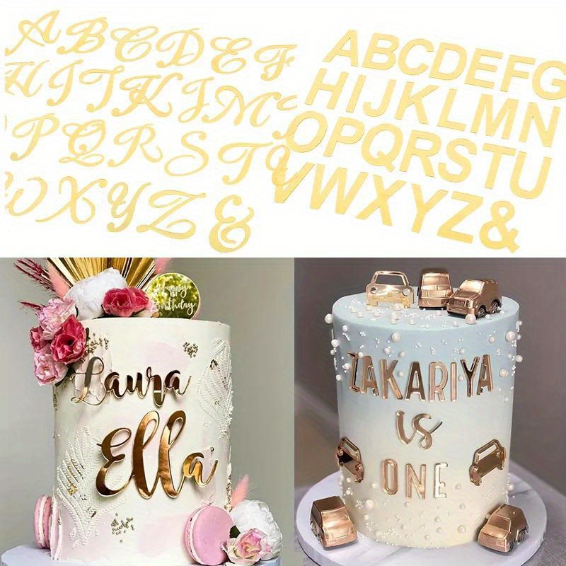 Decoración de acrílico para tartas del alfabeto, con nombre personalizado  para cupcakes con letras de la A a la Z, selecciones doradas para  decoración