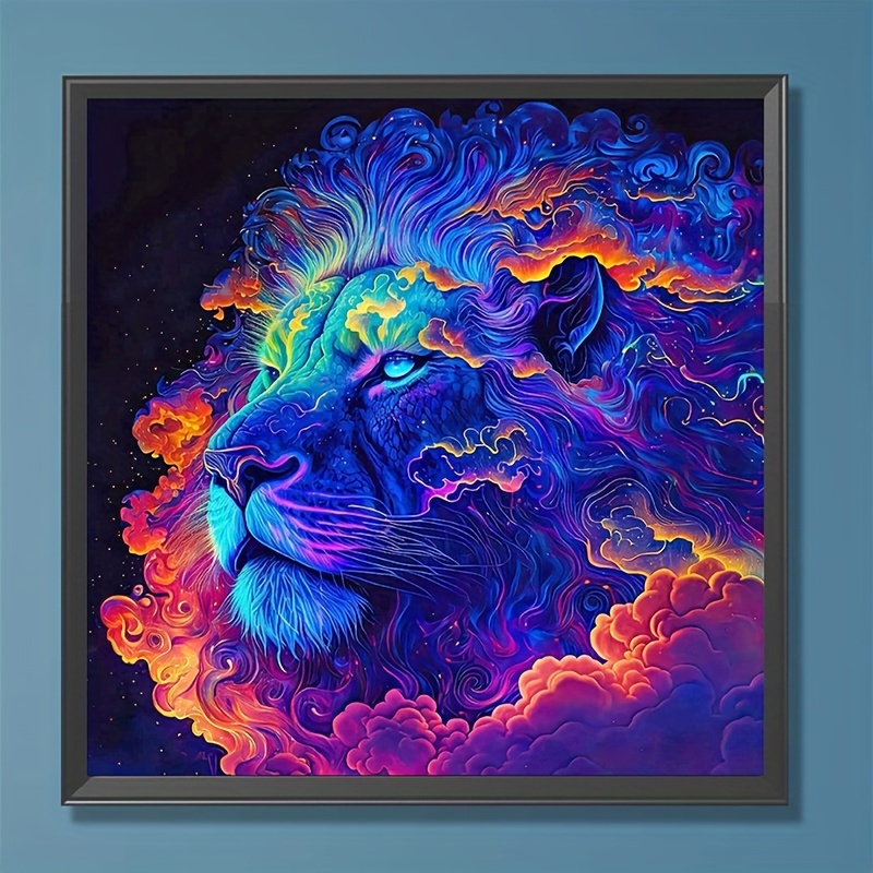 5D Diamond Art Animals DIY AB Velvet Canvas Diamond Painting Abstract  Colorful Lion Rhinestones Mosaic Picture