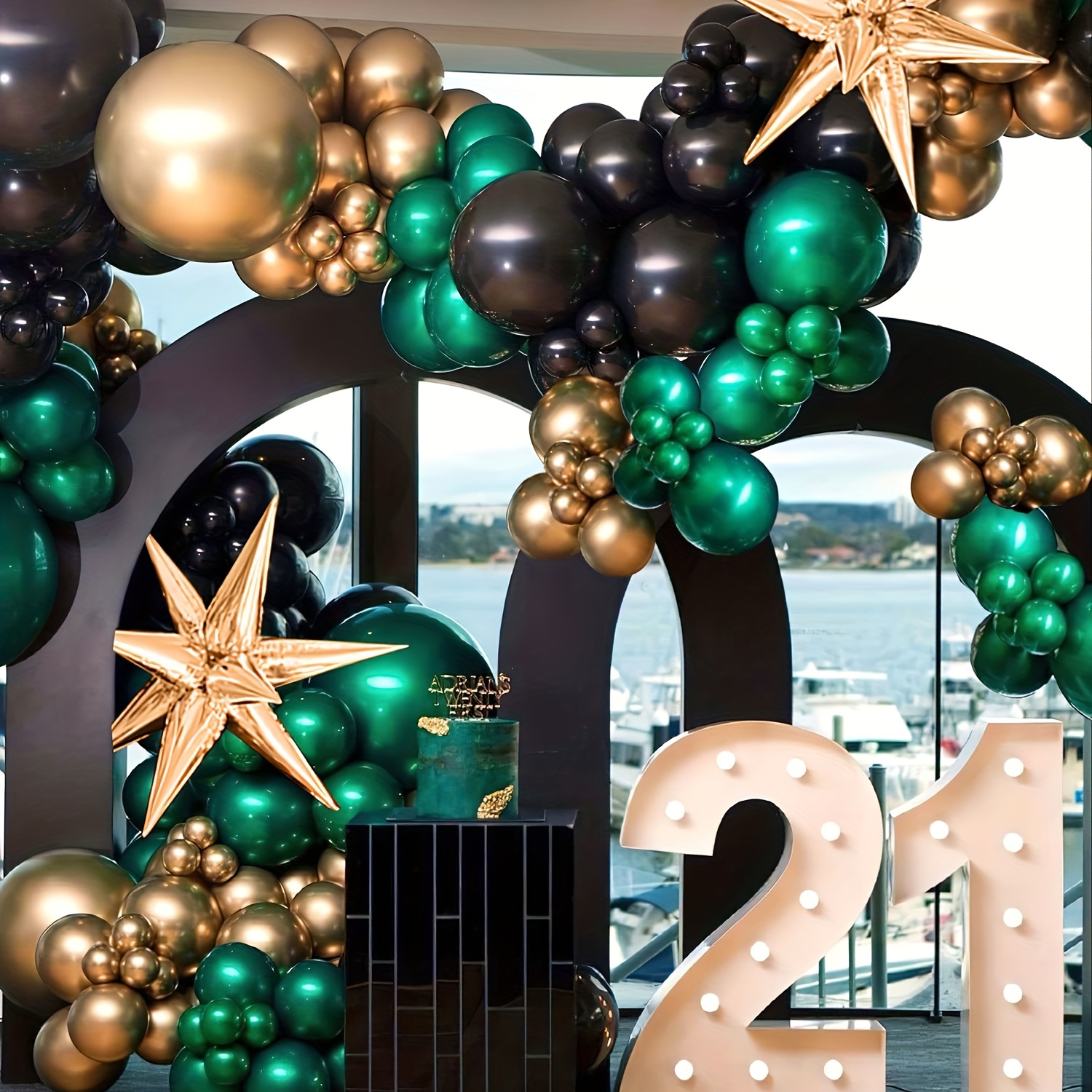 Rubfac Decoración de cumpleaños negro y dorado con 120 globos negros y  dorados, kit de guirnalda de globos negros y dorados, fondo de fotos para