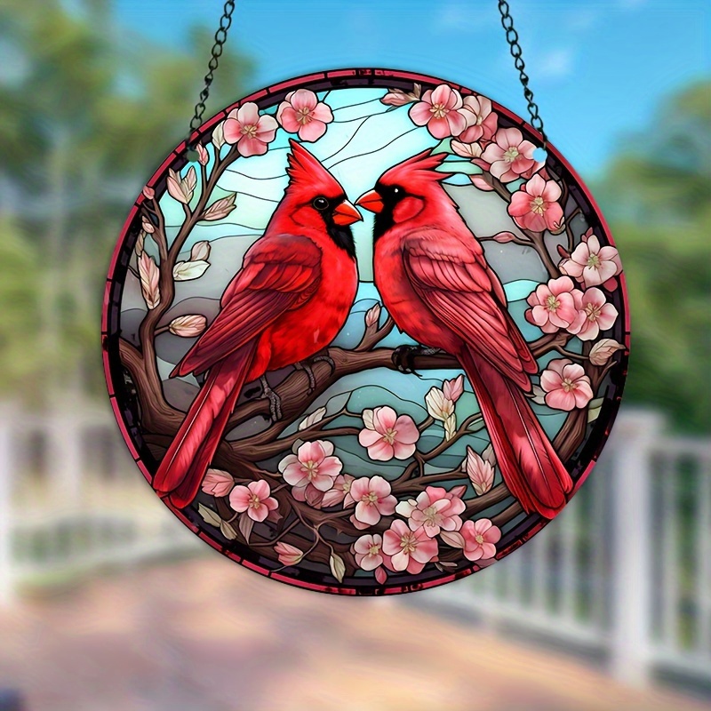 Cardinal Stained Glass Birds on Branch Hummingbird suncatcher Sun Catchers  Indoor Window hangings, Metal, Painted