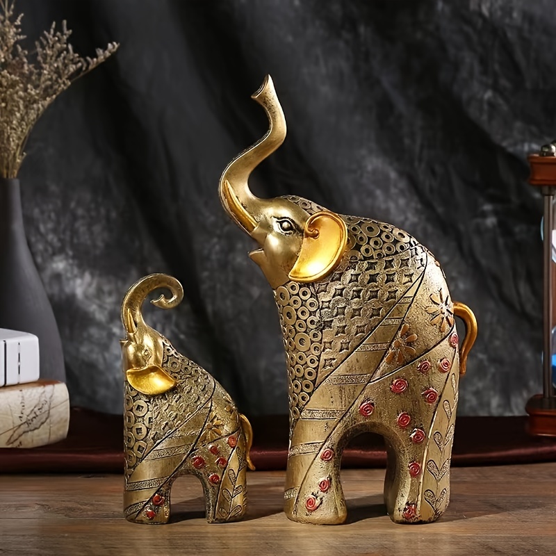 AEVVV Decoración de elefante dorado – Decoración de oficina Figuras de  elefante con tronco hacia arriba – Regalos de elefantes para mujeres –  Estatuas