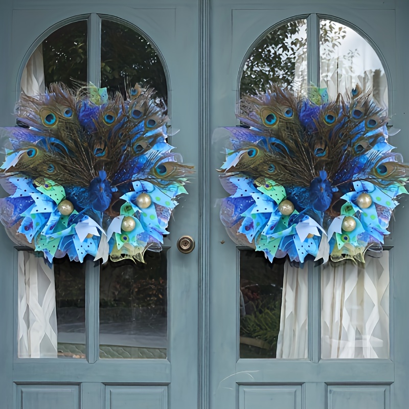 Peacock Wreath, blue green purple wreath, peacock decor, front door wreath,  front door peacock wreath, gold peacock decor wreath, handmade