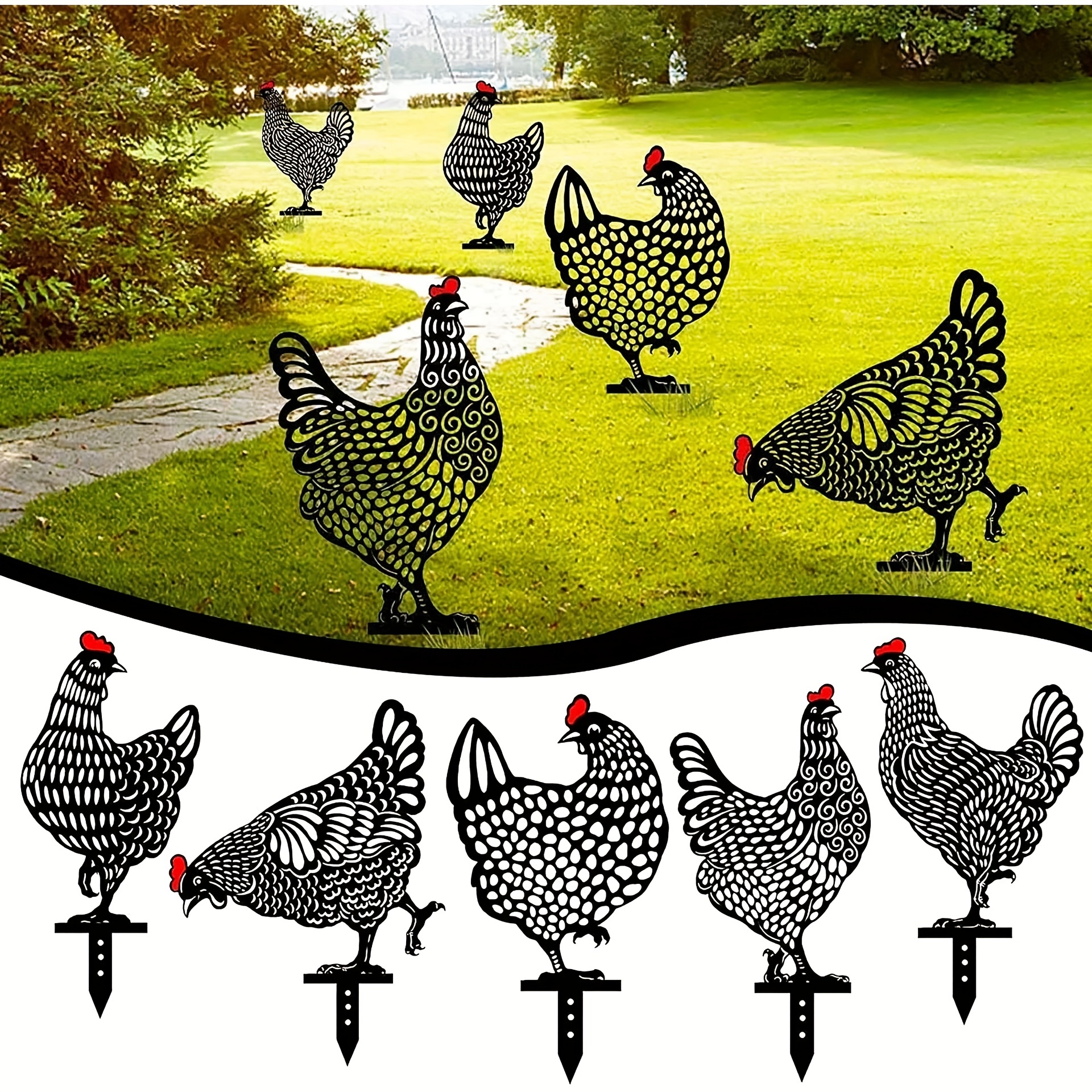 60 Black and White Rooster Decorative Yard Art