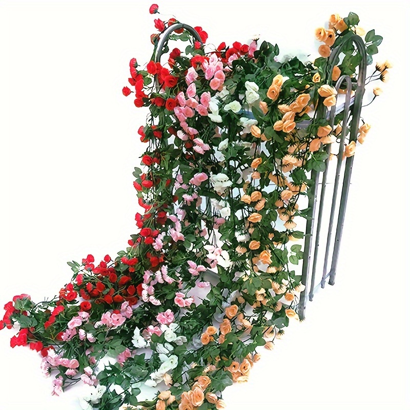 Artificial Plants & Flowers,69 Heads Artificial Rose Vine Hanging silk roll  Flowers for Wall Decor Rattan 