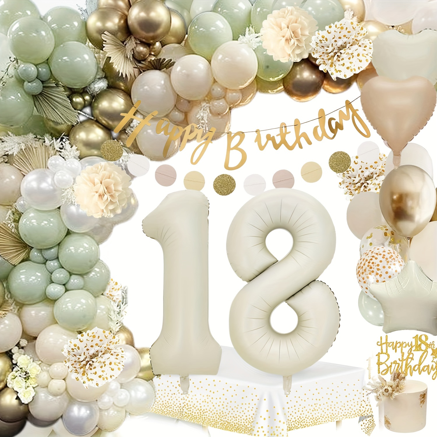 Kit de decoración de fiesta de cumpleaños número 18, color negro y dorado  con purpurina de feliz cumpleaños 18, globos colgantes de 18 cumpleaños  para