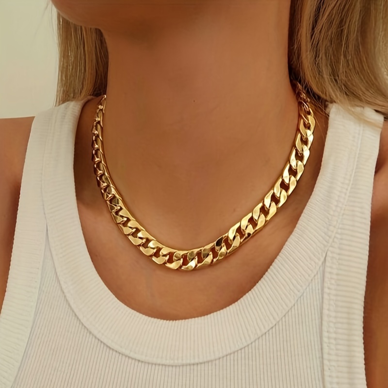 Women Men Statement Stainless Steel Carabiner Clasp Necklace Chunky Curb  Cuban Chain Golden Jewelry Collar Choker