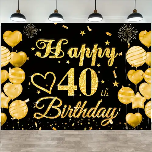 Decoraciones de cumpleaños número 40 para hombres, decoraciones de  cumpleaños número 40 negro y dorado con pancarta de feliz cumpleaños,  cortina de