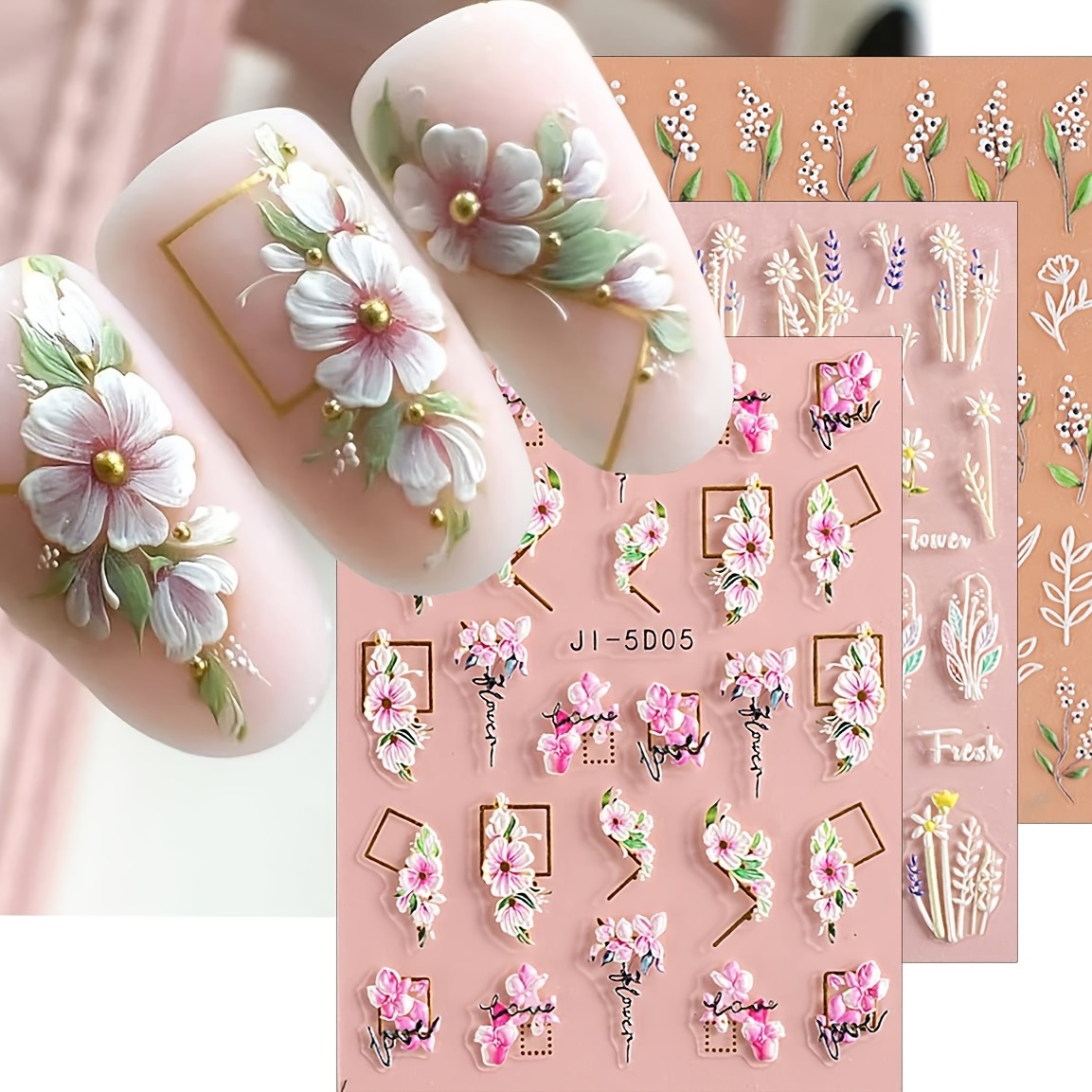 Flowers Nail Decals, 3d Self-adhesive White Floral Nail Art Stickers French  Hollow Flower Leaf Nail Art Designs Manicure Tips Accessories Diy Nail Art