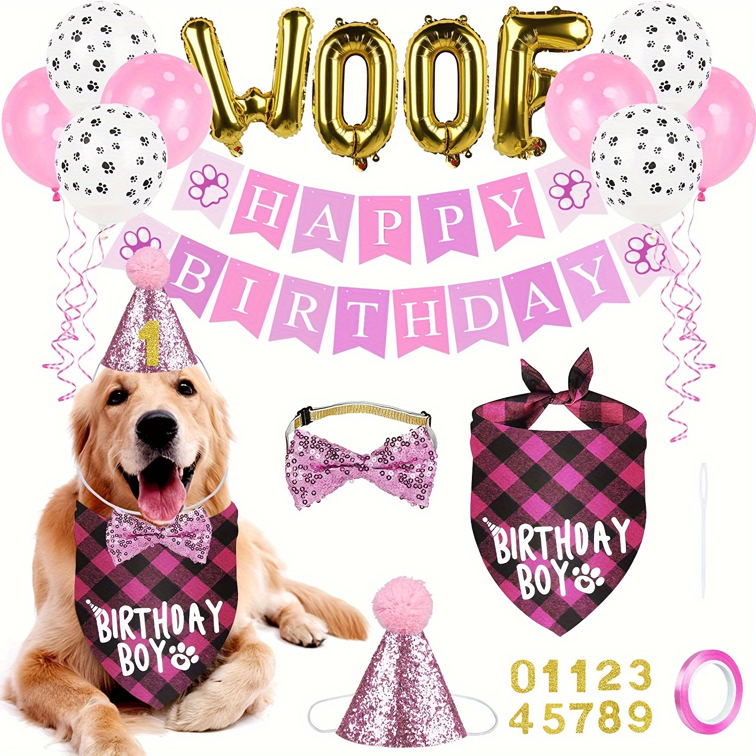 Decoraciones de fiesta de cumpleaños de pata de perro rosa, juego de  suministros de fiesta temática de patas para niñas con kit de guirnalda de