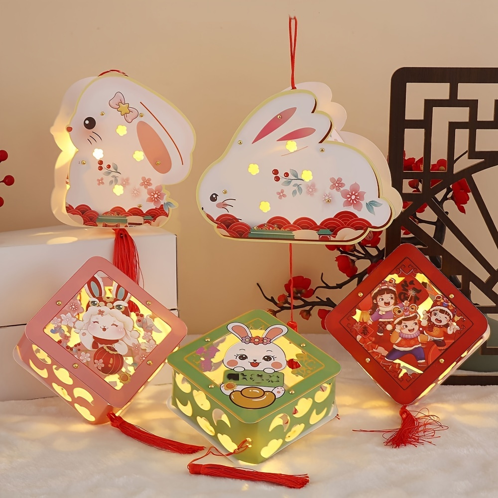  4pcs Red Mid-Autumn Festival Lantern DIY Chinese