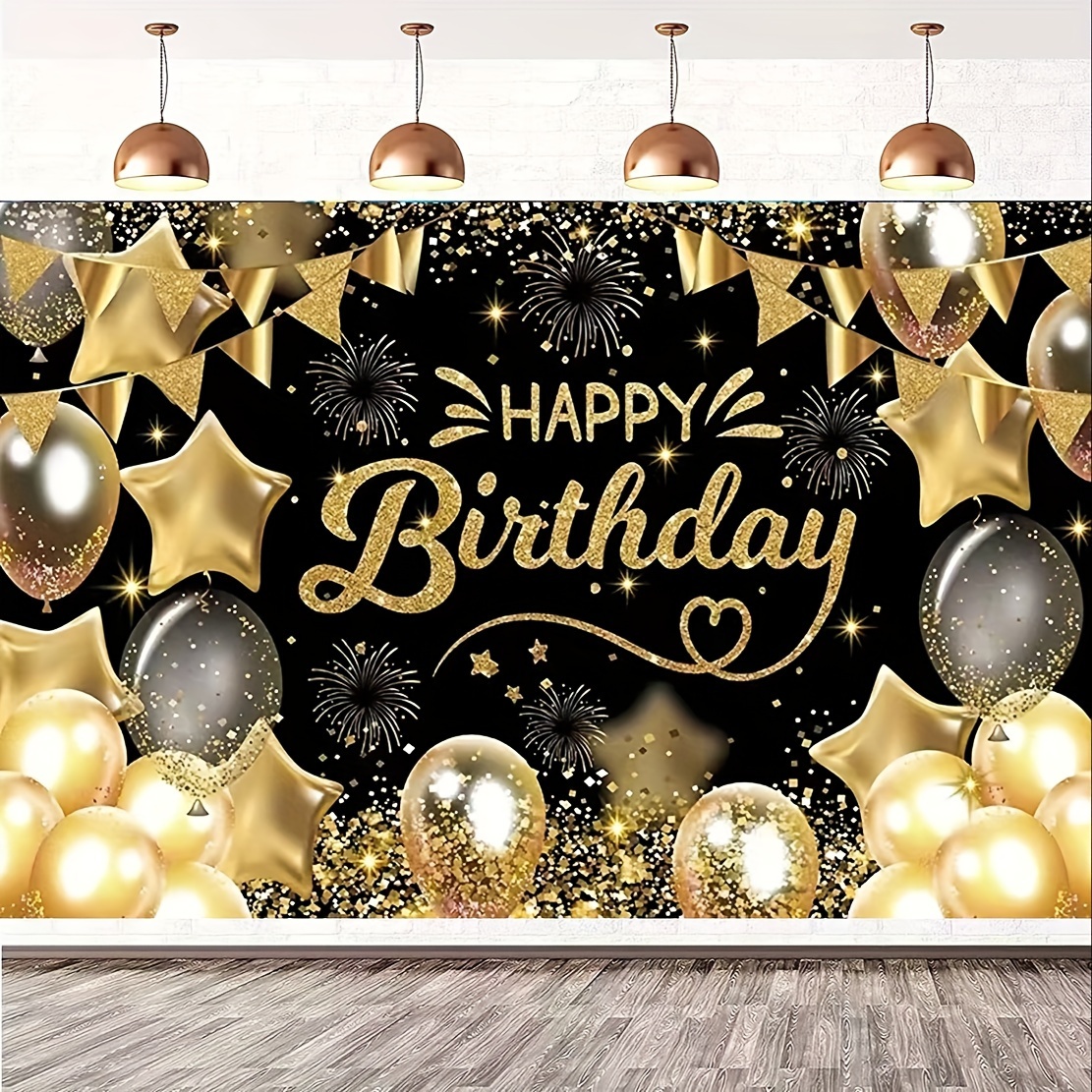 Decoraciones de 60 cumpleaños para hombres y mujeres, negro y dorado,  cartel de cumpleaños negro dorado y 18 globos de feliz cumpleaños de 60