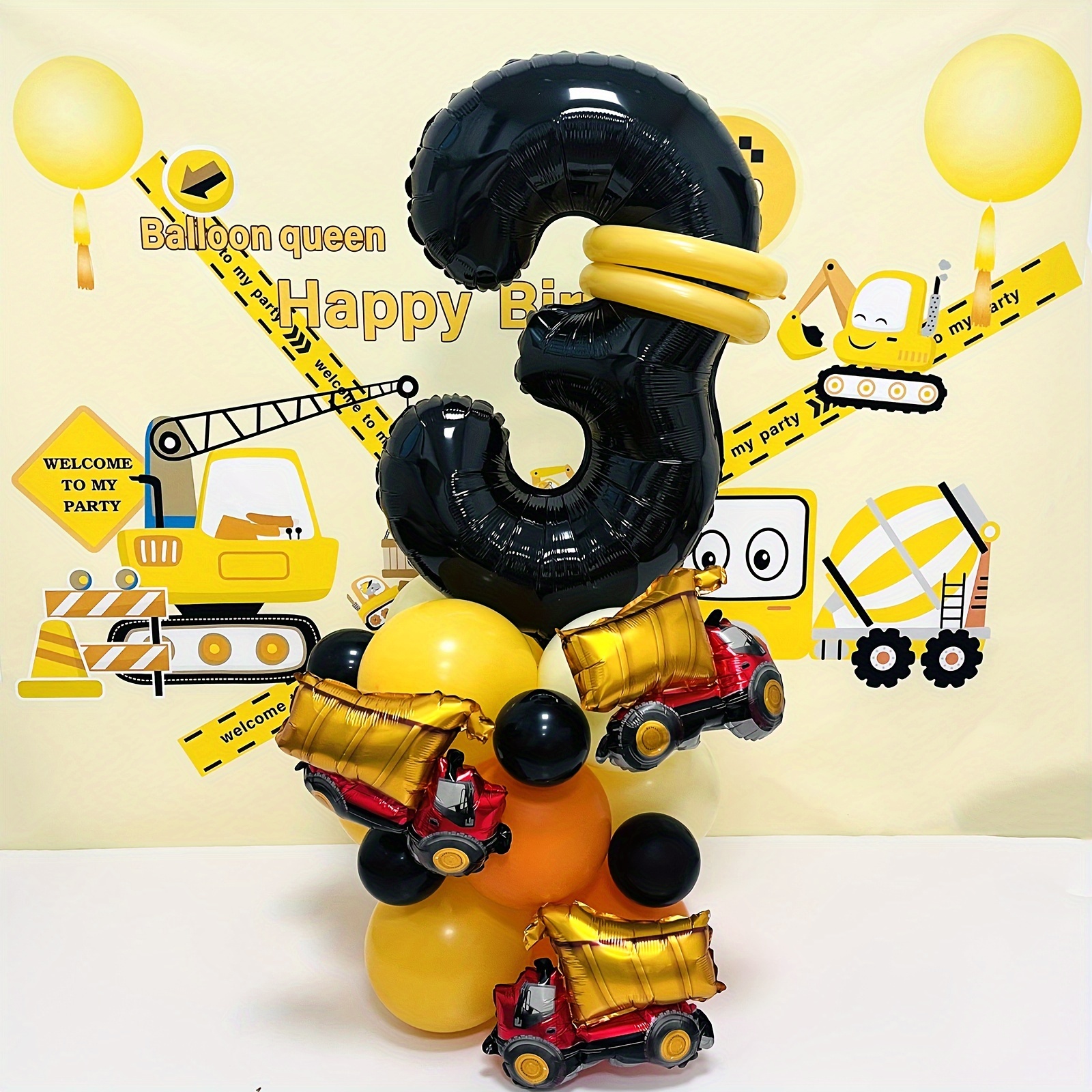 2 Años Feliz Cumpleaños Decoracion Niño 2 Años Globos de Cumpleaños 2 Años  Construcción Happy Birthday Garland Dorado Globo Número 2 Excavador Camión  Volquete Globos : : Hogar y cocina