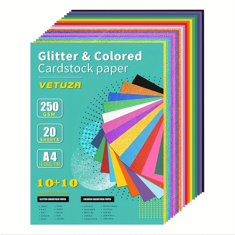 20 pcs Cardstock Paper Colored Craft Glitter Cardstock Shimmer Paper  Cardstock