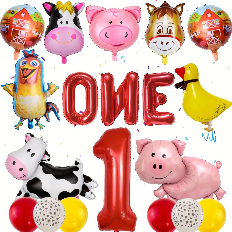 Decoraciones de fiesta de cumpleaños de 3 años de animales de granja,  globos de aluminio para niños, baby shower, vaca y animales de granja (3er