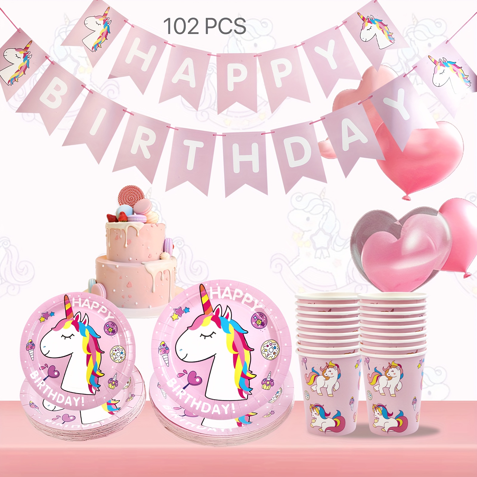 96 piezas de vajilla de fiesta de unicornio con temática de unicornio de  dibujos animados, decoración de mesa de fiesta de cumpleaños, pony, vajilla