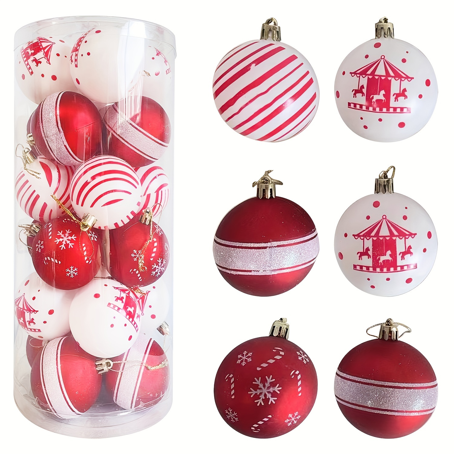  36ct Christmas Ball Ornaments Sets, Red & White Shatterproof  Balls for Christmas Tree Decorations Assorted Shapes and Sizes Hanging Ball  for Holiday Festival and Party Decoration (Red White) : Home 