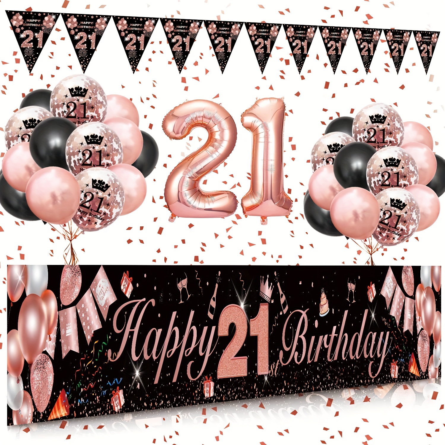  Decoraciones de cumpleaños número 11 para niñas, globos de  feliz cumpleaños rosa y blanco, suministros de fiesta de cumpleaños número  11 para hija, sus hijos, incluyendo pancarta rosa de feliz 