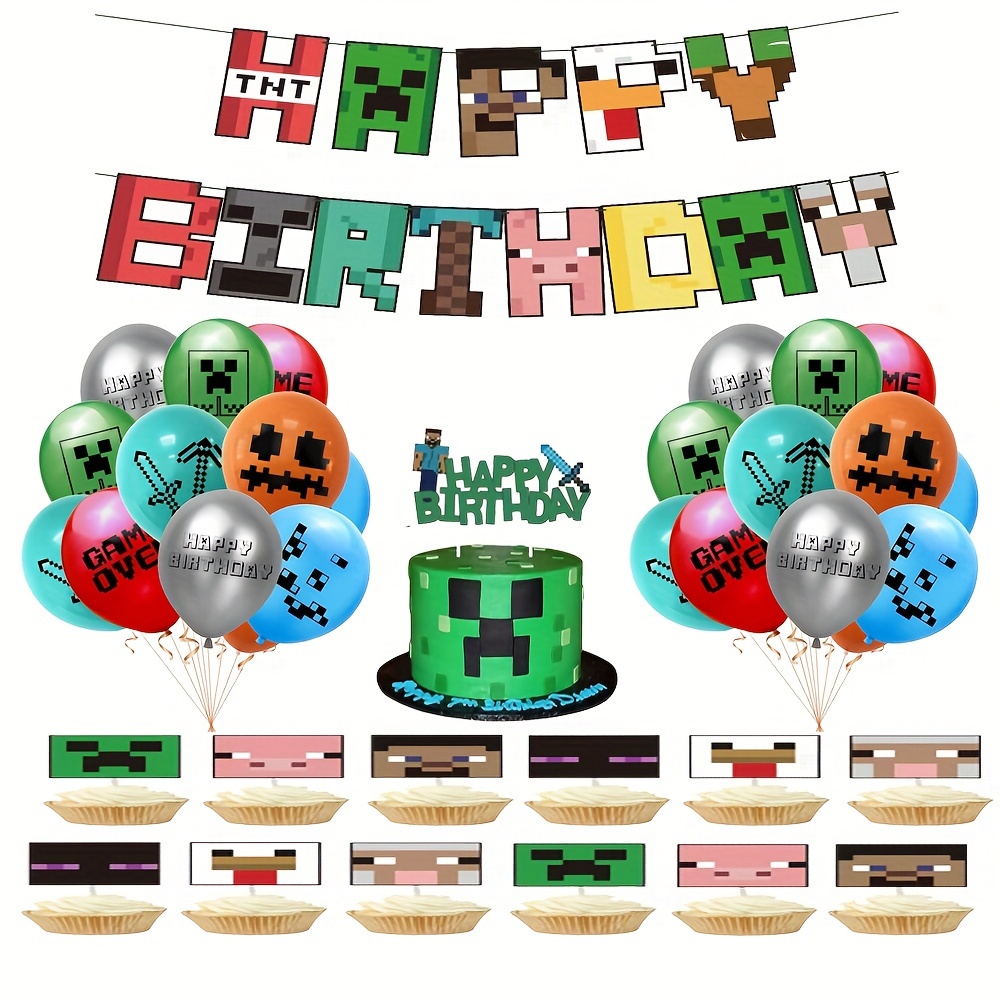  8 globos de aluminio con temática de píxeles, globos grandes de  Pixel Miner para fiesta de cumpleaños, globos de estilo videojuego, globos  de papel de aluminio en forma de estrella para