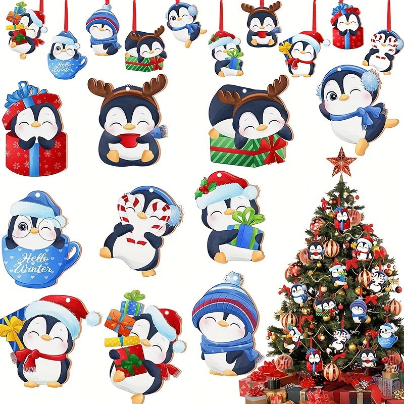 Penguin Climbing Christmas Tree Gift Pack Scene Decor - Temu