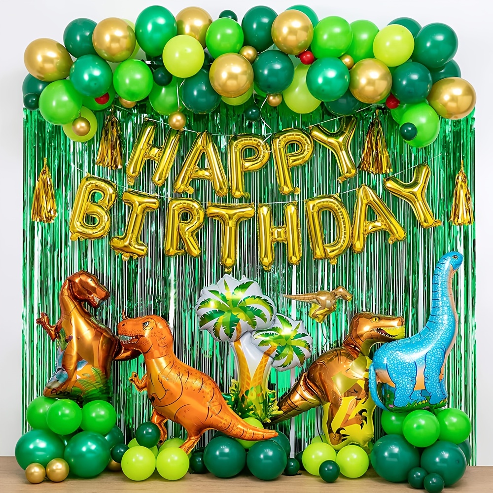 Juego de decoraciones de fiesta de dinosaurios | 123 piezas con tapiz  reutilizable, globos de dinosaurio, guirnalda de globos de selva | Perfecto  para