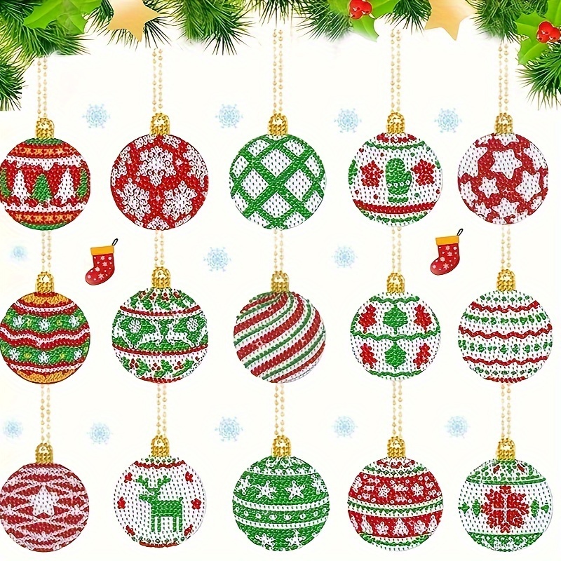 12 portachiavi con pittura a diamante fai da te di Natale 5D trapano  pittura con diamanti di cristallo, kit di portachiavi con strass di Natale  per realizzare mosaici kit decorativi per portachiavi 