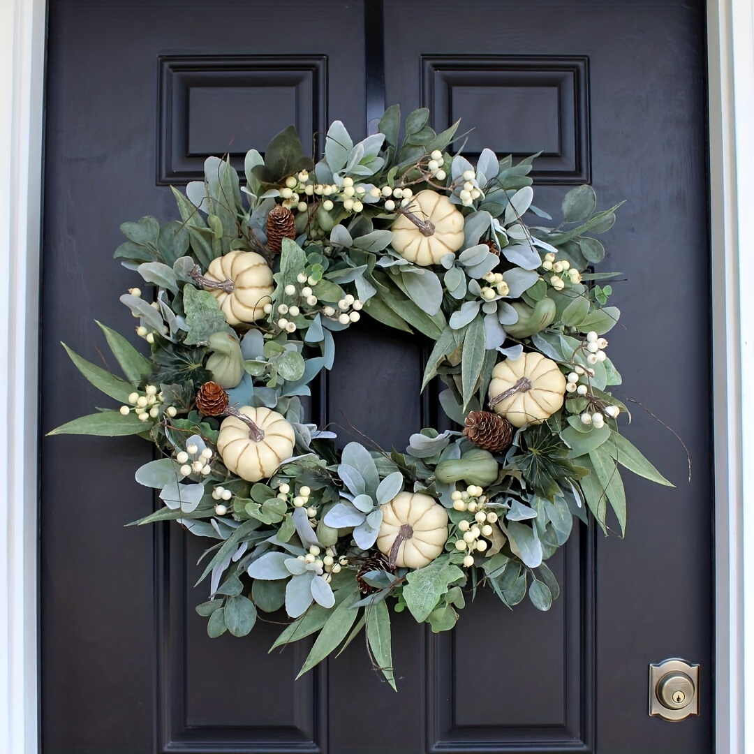 White Pumpkins Ranunculus Wreath Fall Decor For Front Door - Temu