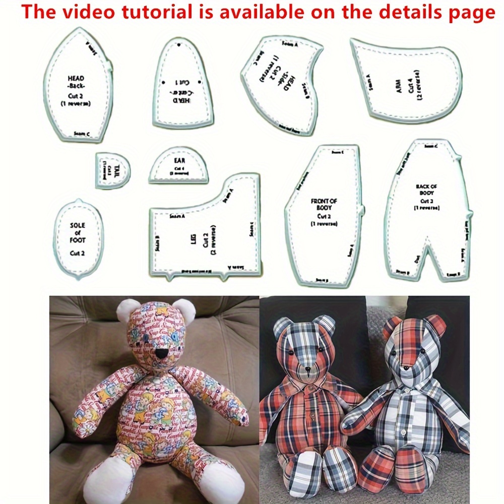 Memory Bear Template Ruler Set, Memory Bear Sewing Patterns Template with  Instructions,PC Material Quilting Cutting Template Ruler,for Sewing Bear