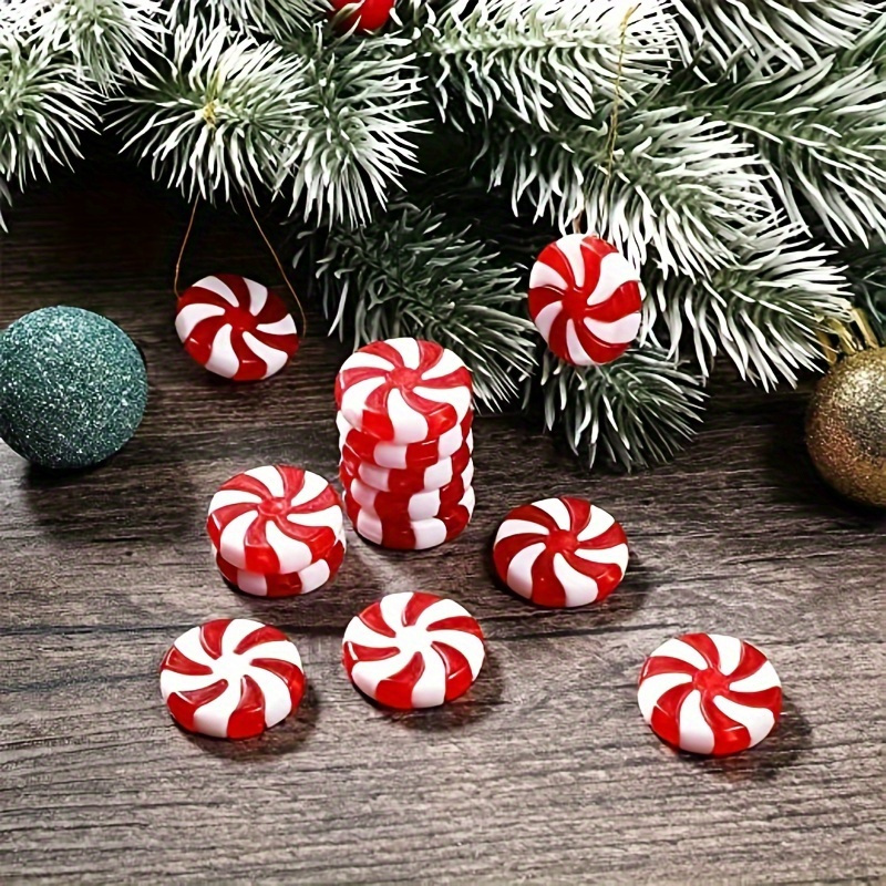 10pcs/30pcs/50pcs, Fake Candy For Christmas Tree Decorations, Red White  Sweets DIY Decor Peppermint Ornaments Candy Cane Charms New Year Gifts