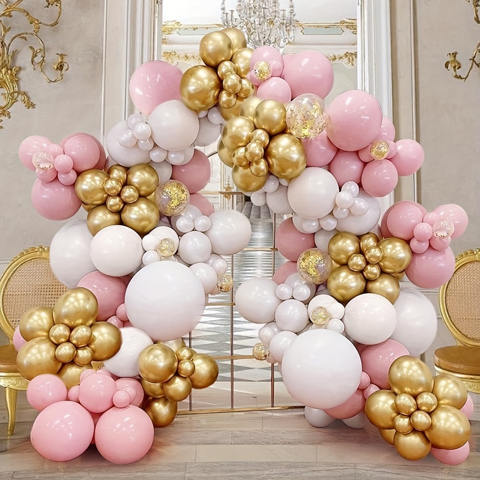 Kit de guirnalda de globos rosados, 140 unidades de globos color rosa  magenta intenso con globos cromados dorados y globos de mylar para  cumpleaños de