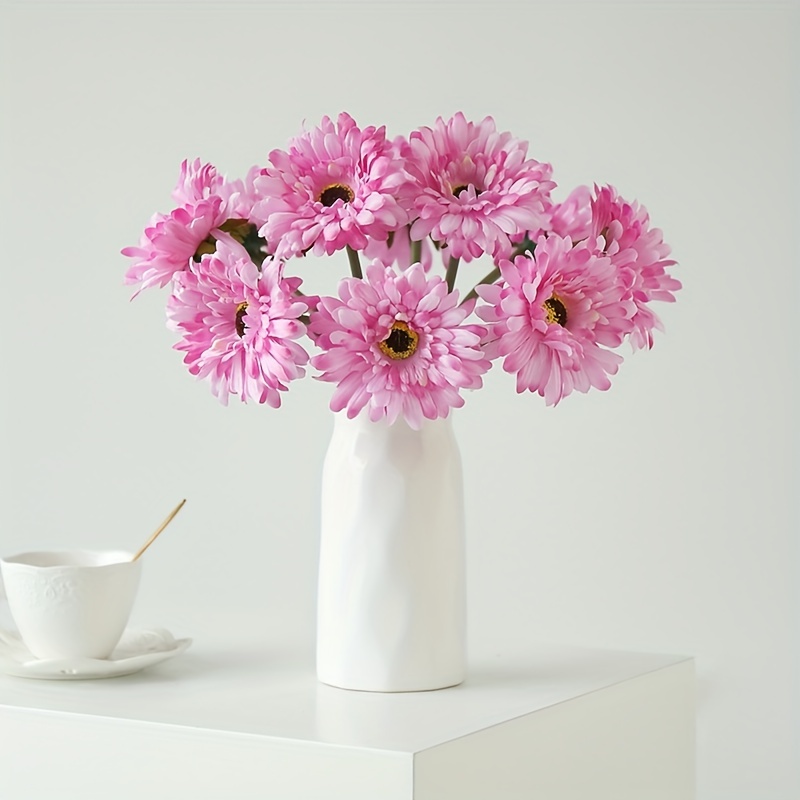 cn-Knight 12pcs Artificial Gerbera Daisies,22 Inch Long Stem Silk Daisy  Flowers,Realistic Artificial Flower Mums for Home Décor Centerpiece Wreath