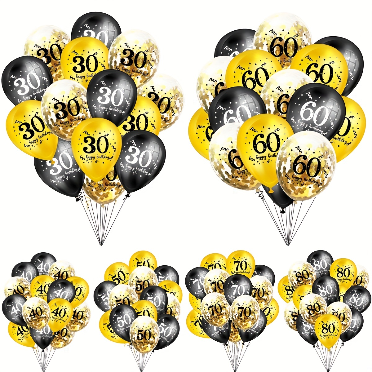 Bouquet Happy Birthday Âge 30/40/50/60/65/70/80ème Noir et Argent