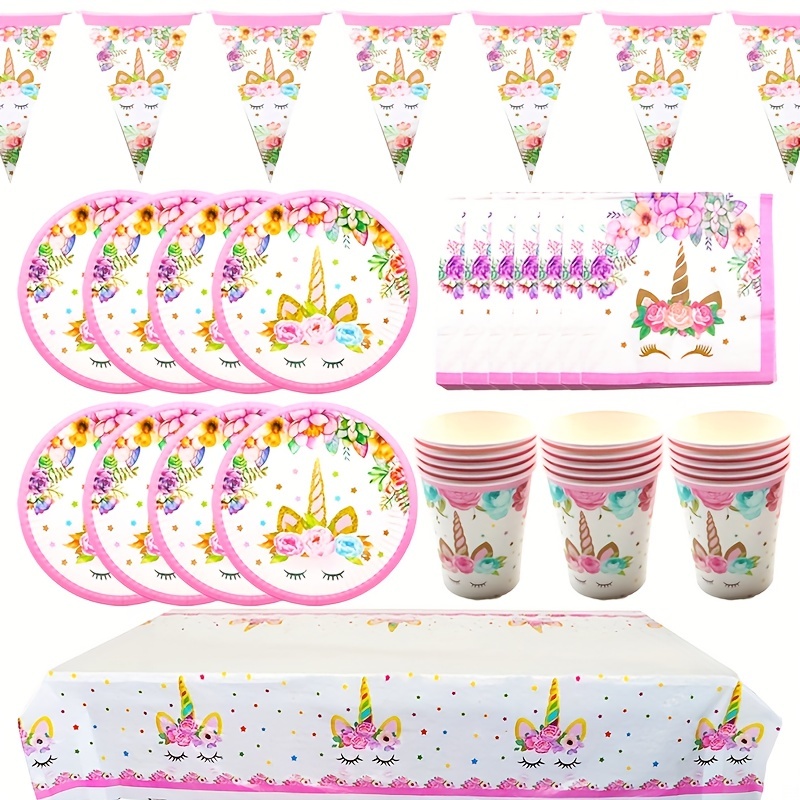 24 Reusable Unicorn Drinking Plastic Straws + 6 Temporary Tattoos for Girls  | Birthday Party Supplies - Rainbow Favors Decorations with 2 Cleaning