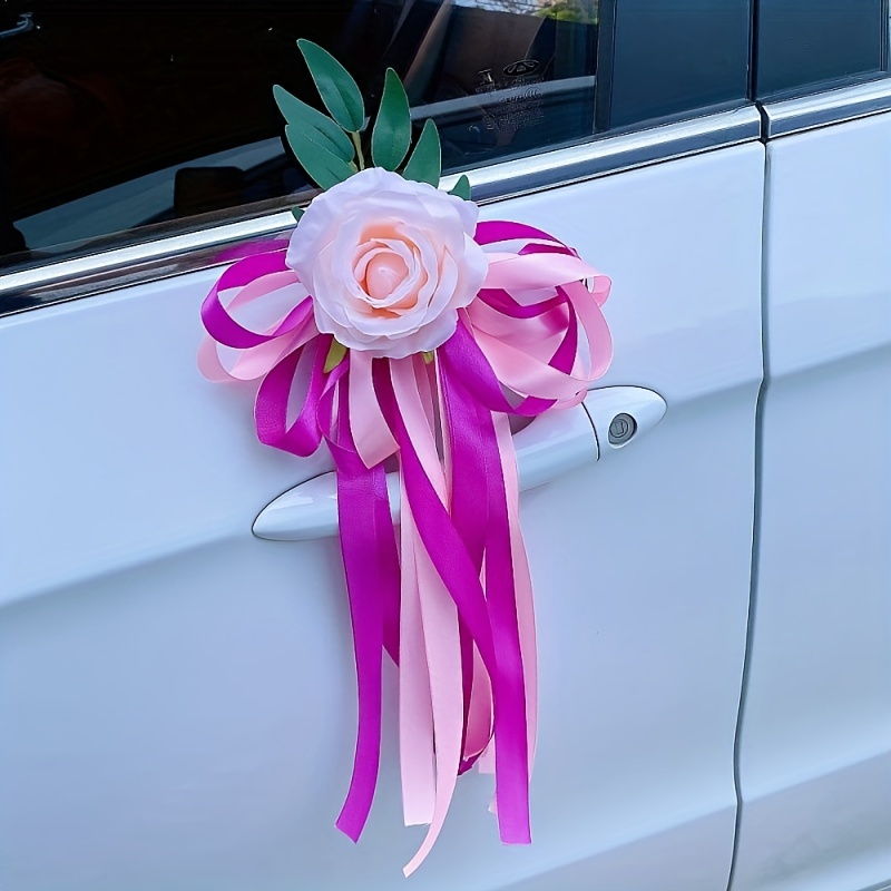 Decoración de coche de boda única Set rosa corazones & flores y lazos de  cinta GRATIS para puertas