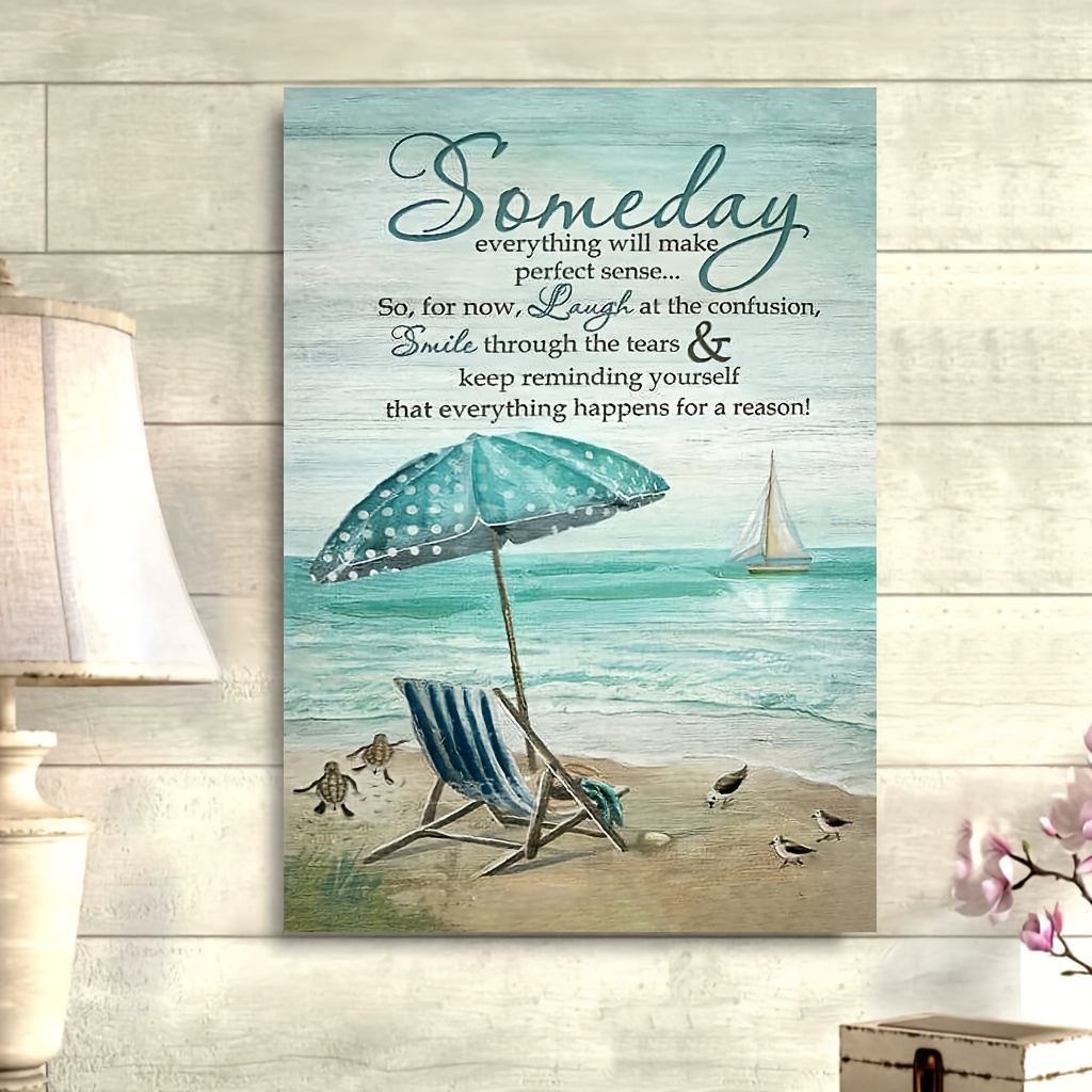 1pc Framed Coastal Canvas Print Poster Beach Seashell Canvas Wall