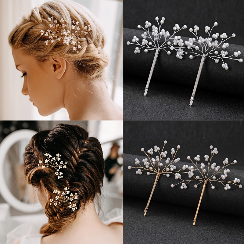 48 Pieces Wedding Pearl Hair Pins Bridal Hair Pearls U Shape Pearl Bobby  Pins for Hair Gold Pearl Hairpins Hair Accessories Barrette for Bride