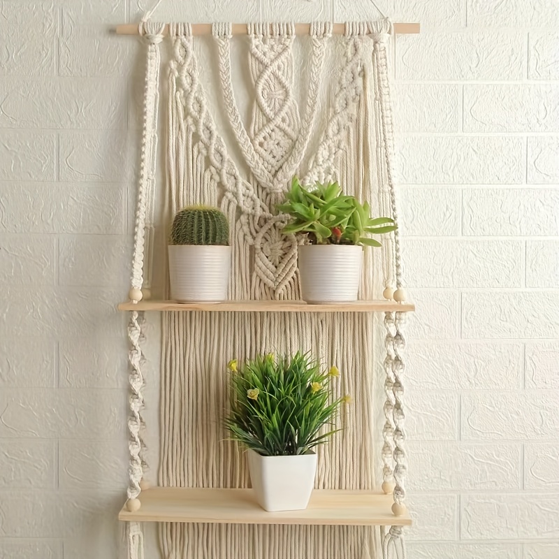 Hanging Shelves 3 Tier Hanging Plant Shelf Boho Farmhouse - Temu