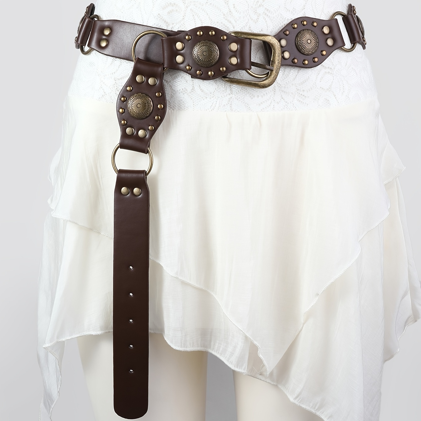 Women Medieval Retro Punk Wide Waist Belt Rivet Studded Corset Belt  Elasticity